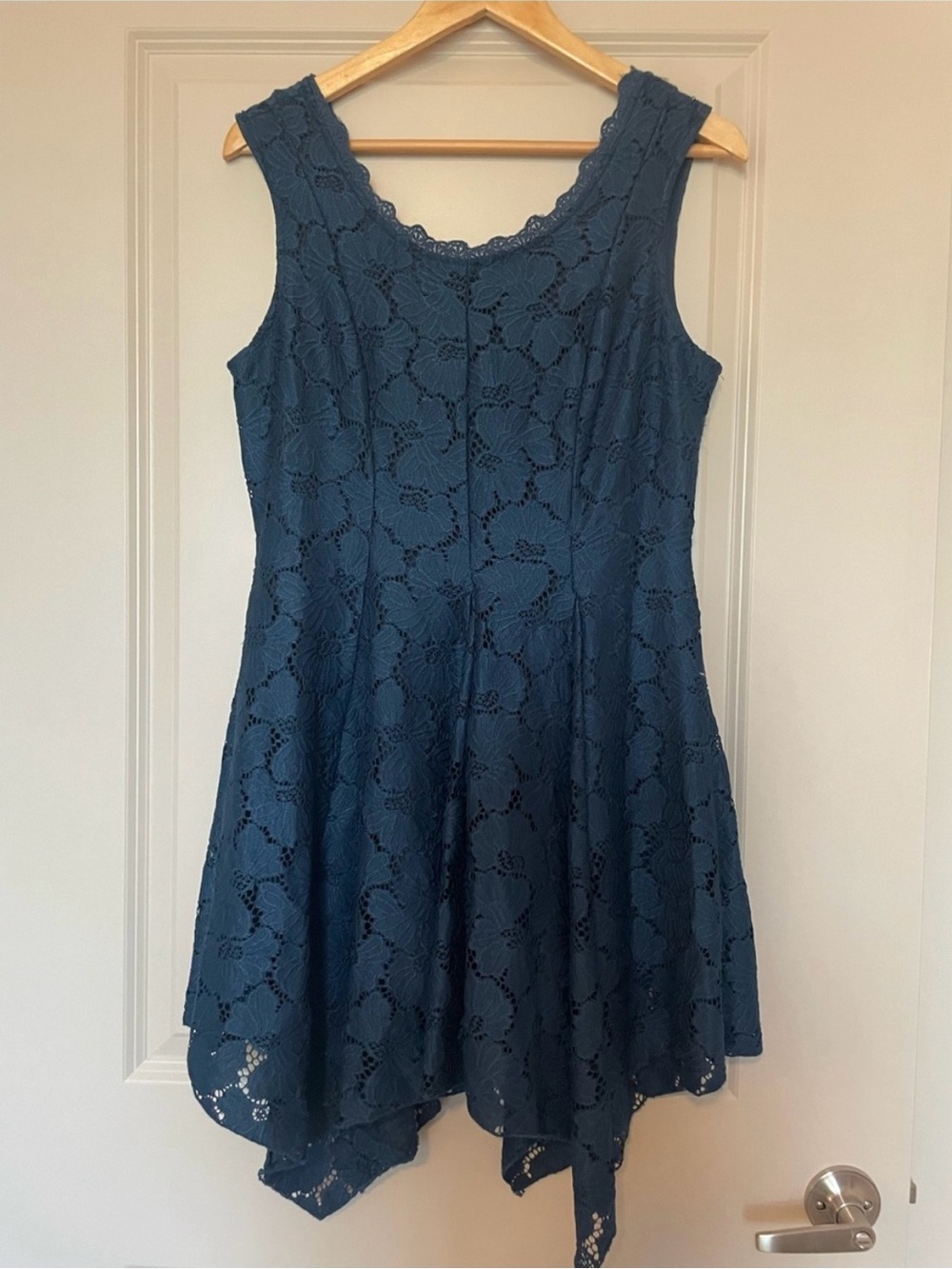 Altar'd State Teal Lace Handkerchief Hem Mini Dress
